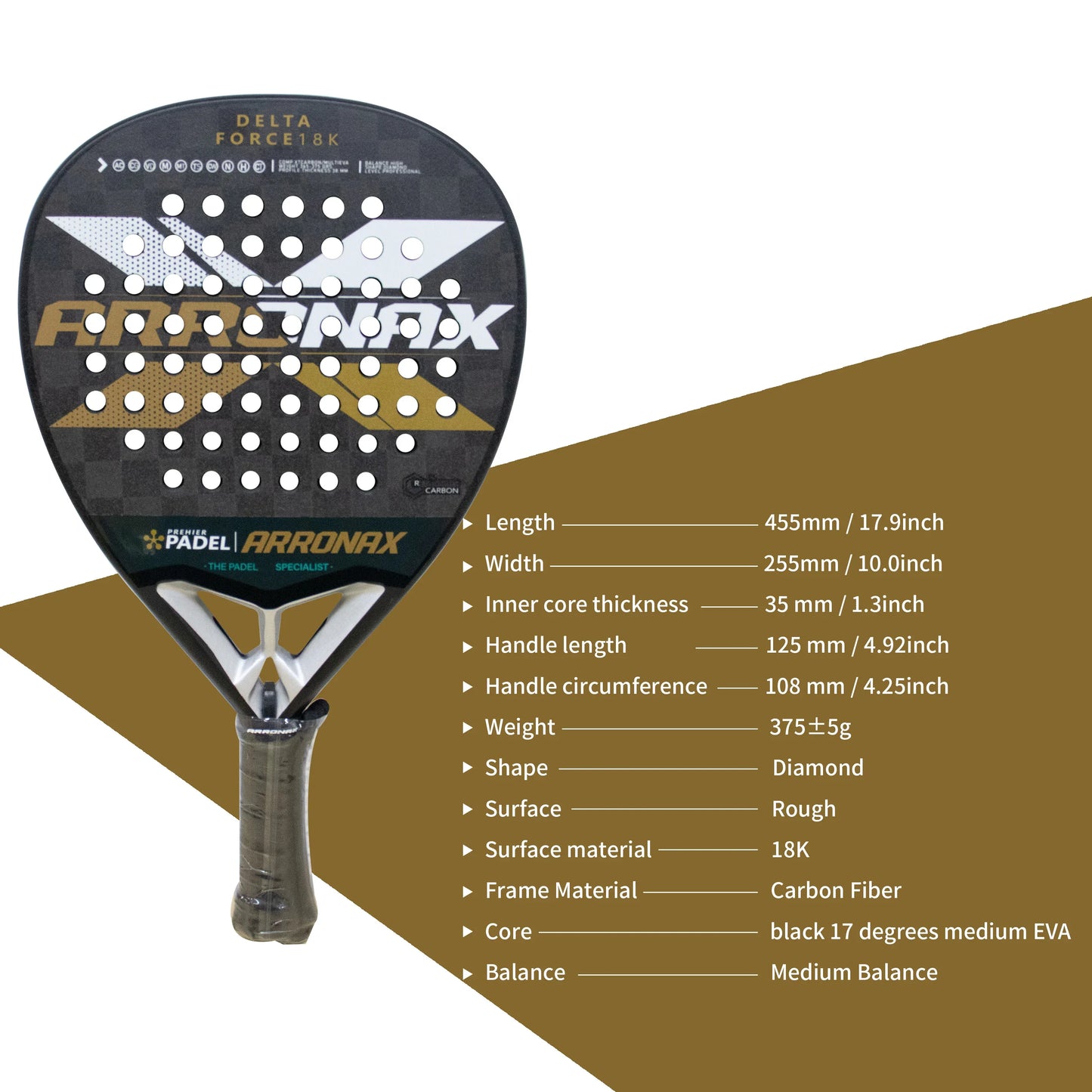ARRONAX 2024 Padel Racket – Carbon Fiber Face with Soft EVA Core (No Cover Included