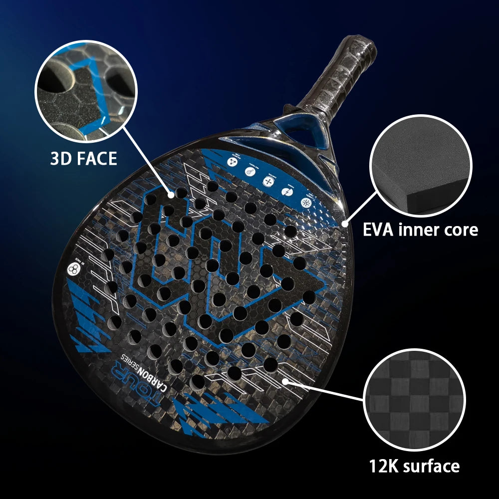 MOZKIUB Beach Tennis Padel Racket – 12K Carbon Fiber Surface with 3D Face & EVA Memory Foam Core