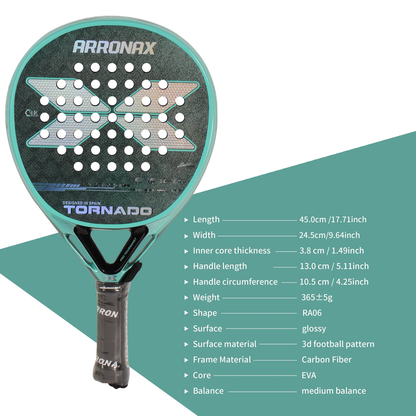Arronax New Tennis Padel Racket Paddle Racquet EVA Soft 100% Carbon Fiber 3D Hexgon Padel Paddle for Beginner without Cover Bag