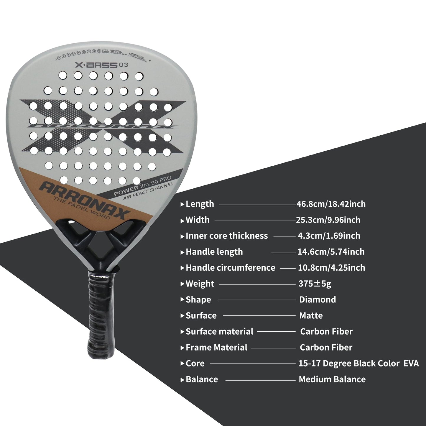 ARRONAX 2024 Padel Racket – Carbon Fiber Face with Soft EVA Core (No Cover Included
