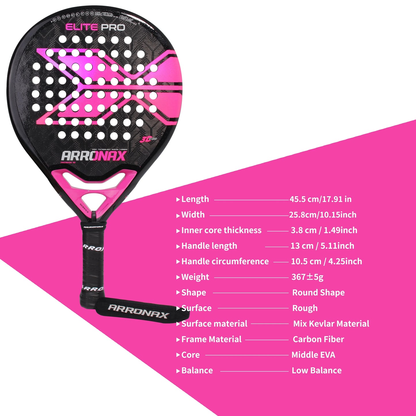 ARRONAX 2024 Padel Racket – Carbon Fiber Face with Soft EVA Core (No Cover Included