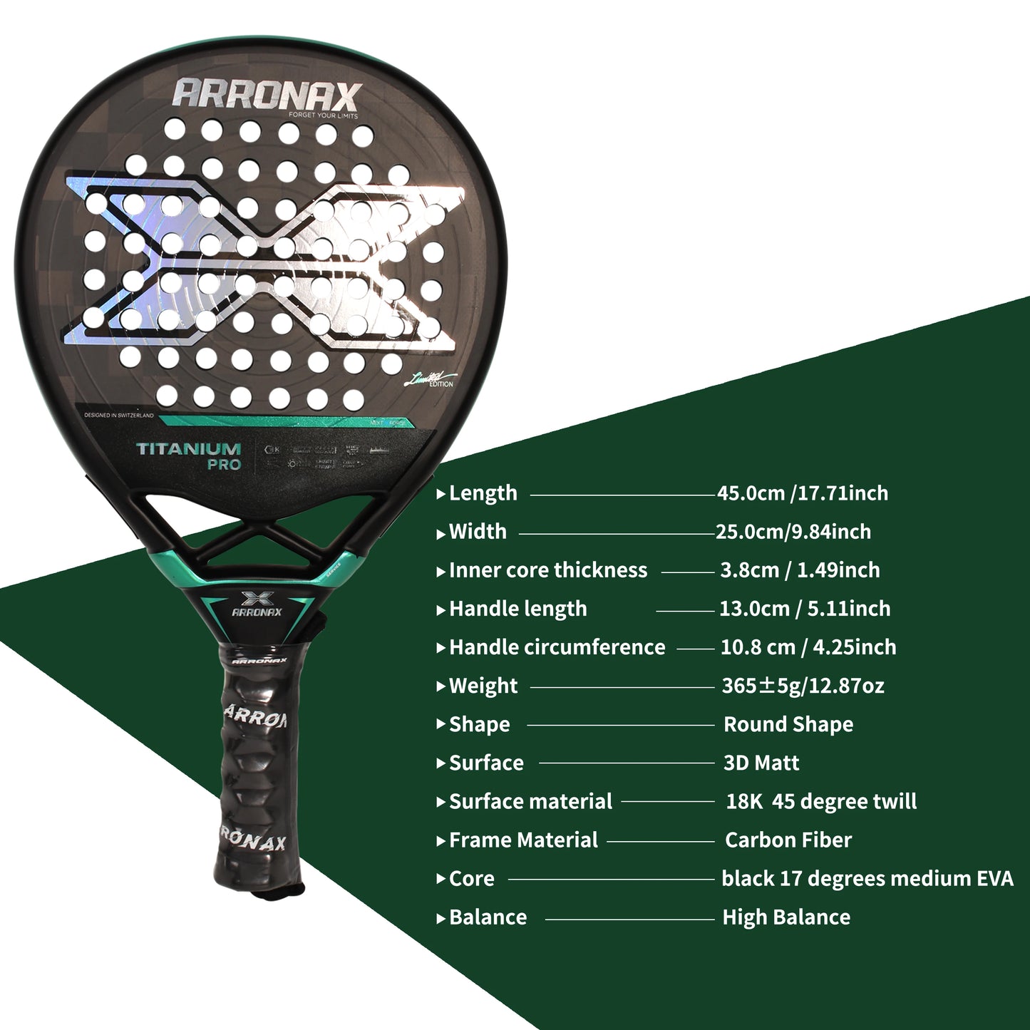 Arronax New Tennis Padel Racket Paddle Racquet EVA Soft 100% Carbon Fiber 3D Hexgon Padel Paddle for Beginner without Cover Bag