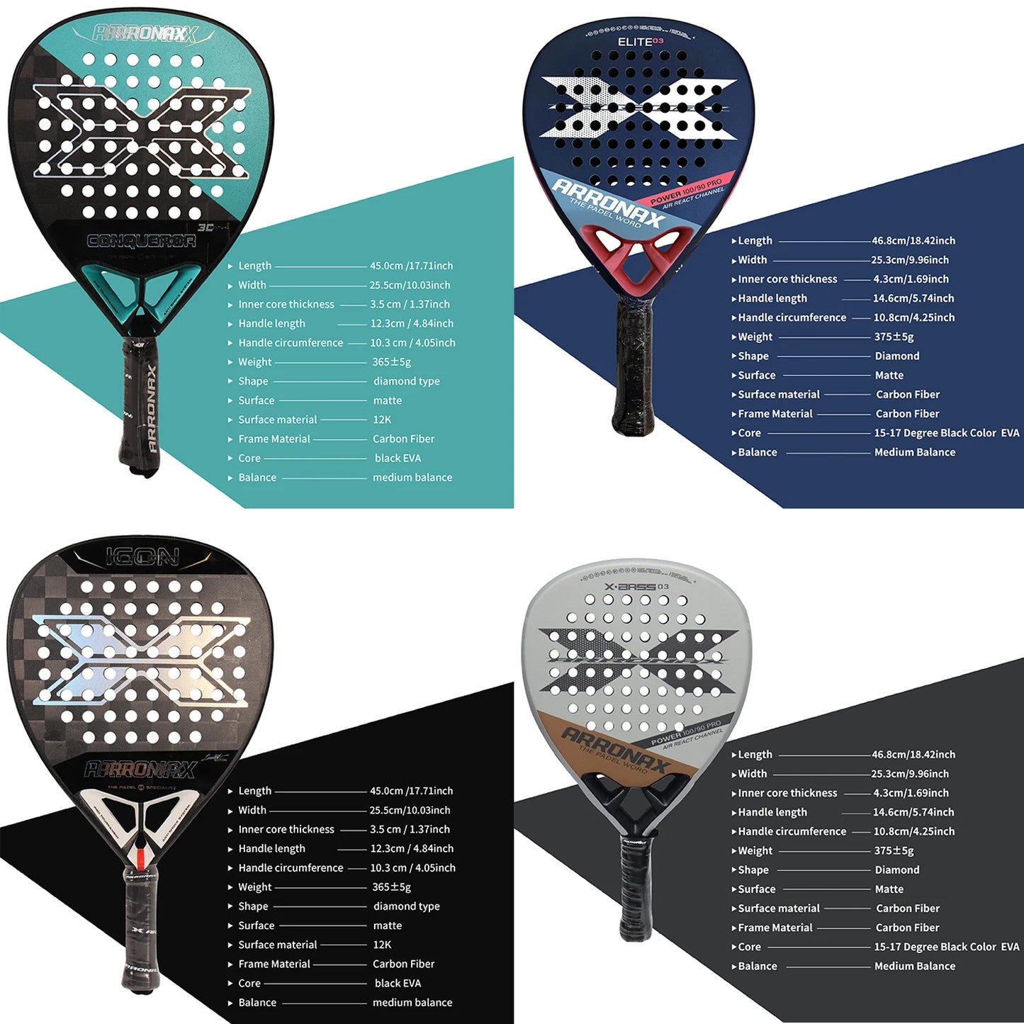 Arronax New Tennis Padel Racket Paddle Racquet EVA Soft 100% Carbon Fiber 3D Hexgon Padel Paddle for Beginner without Cover Bag