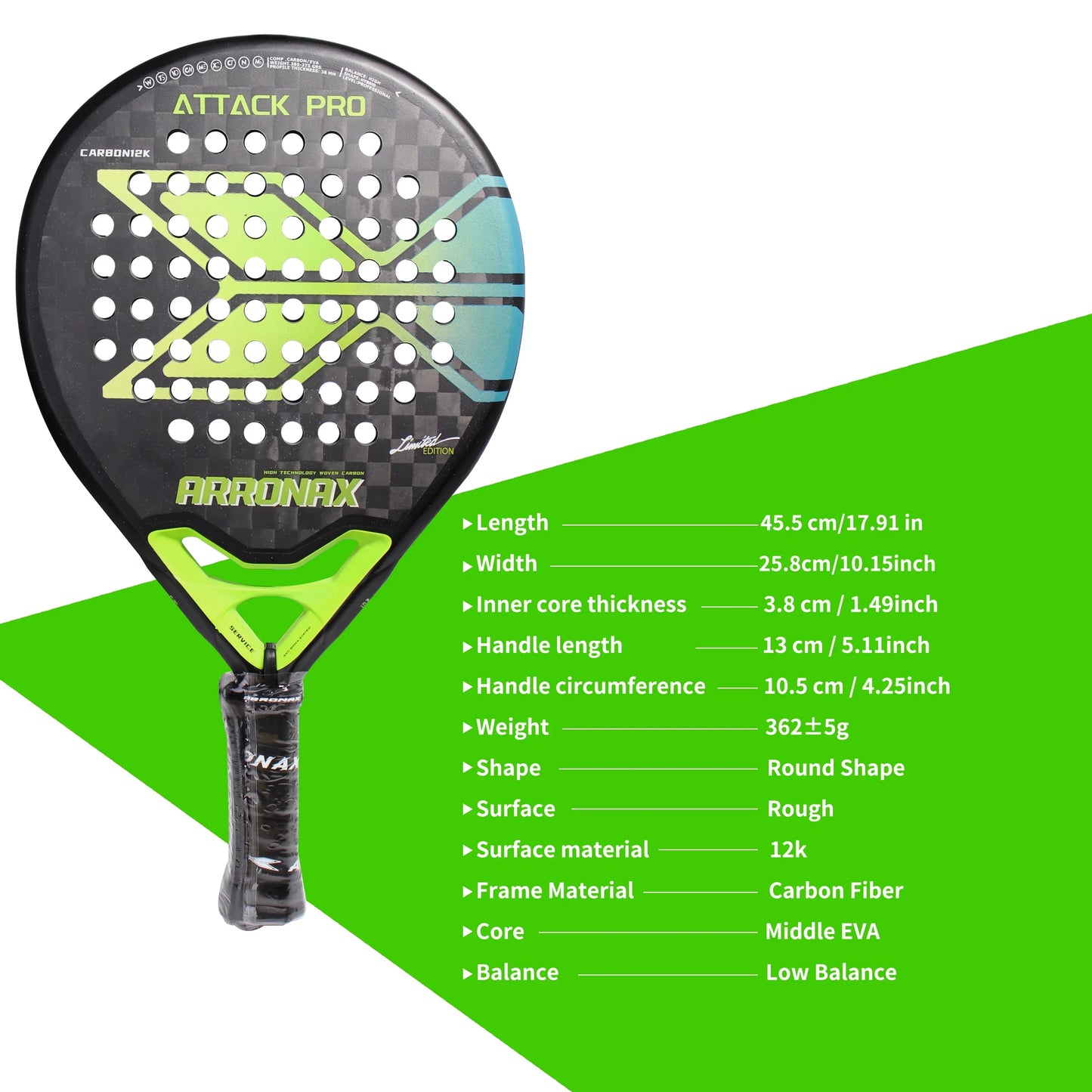Arronax New Tennis Padel Racket Paddle Racquet EVA Soft 100% Carbon Fiber 3D Hexgon Padel Paddle for Beginner without Cover Bag