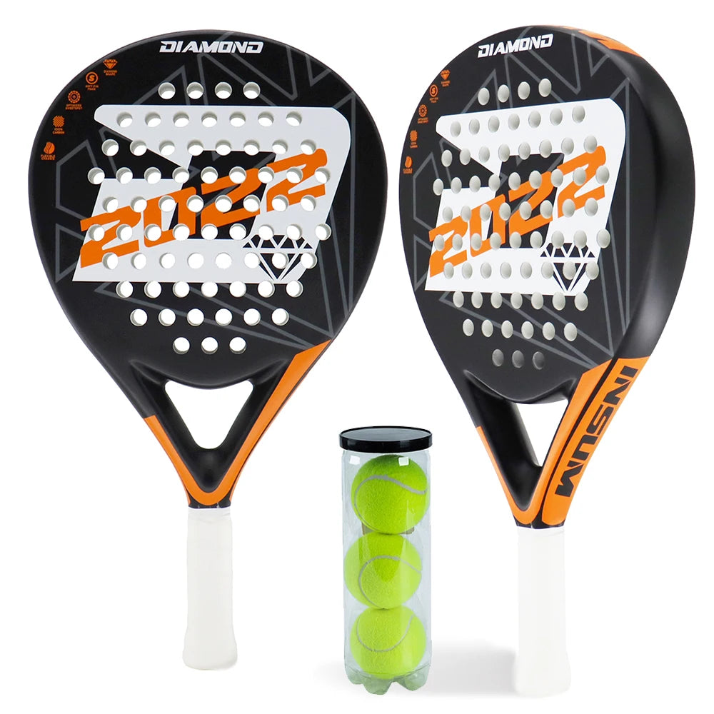 DIAMOND 2022 Padel Tennis Racket Set – Carbon Fiber Diamond Shape with EVA Memory Core & Balls (Set of 2)
