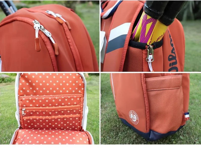 Wilson Tennis Bag Holds 2 Tennis Rackets Backpack French Open Shoulder Bag Court Racket Bag Men Women Padel Sports Backpack