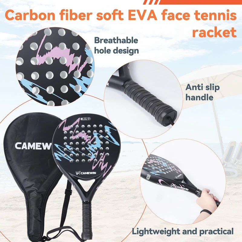 AED4-CAMEWIN 4018 Padel Racket Tennis Carbon Fiber Soft EVA Face Tennis Paddle Racquet Racket With Padle Bag Cover