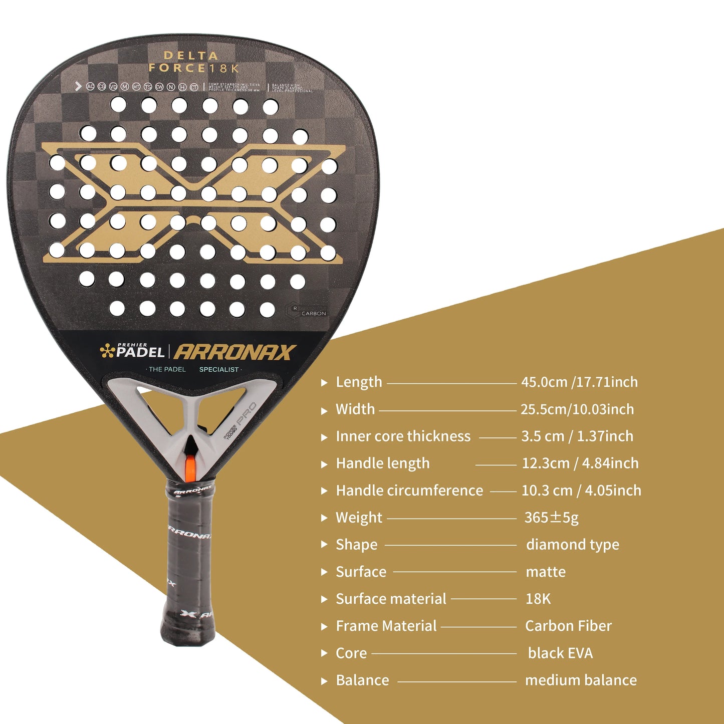 Arronax New Tennis Padel Racket Paddle Racquet EVA Soft 100% Carbon Fiber 3D Hexgon Padel Paddle for Beginner without Cover Bag