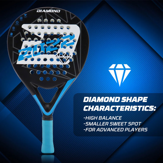 DIAMOND 2022 Padel Tennis Racket Set – Carbon Fiber Diamond Shape with EVA Memory Core & Balls (Set of 2)