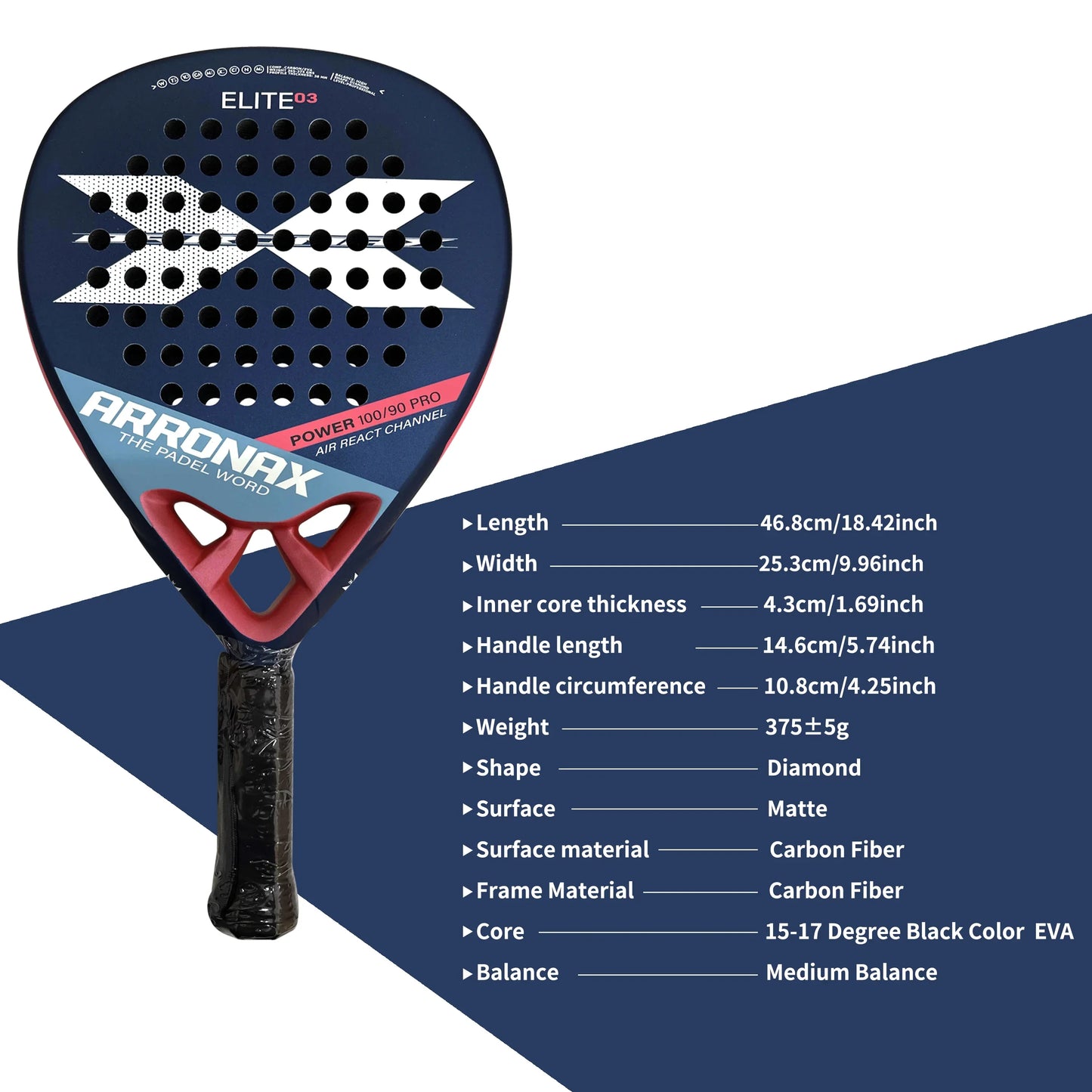Arronax New Tennis Padel Racket Paddle Racquet EVA Soft 100% Carbon Fiber 3D Hexgon Padel Paddle for Beginner without Cover Bag