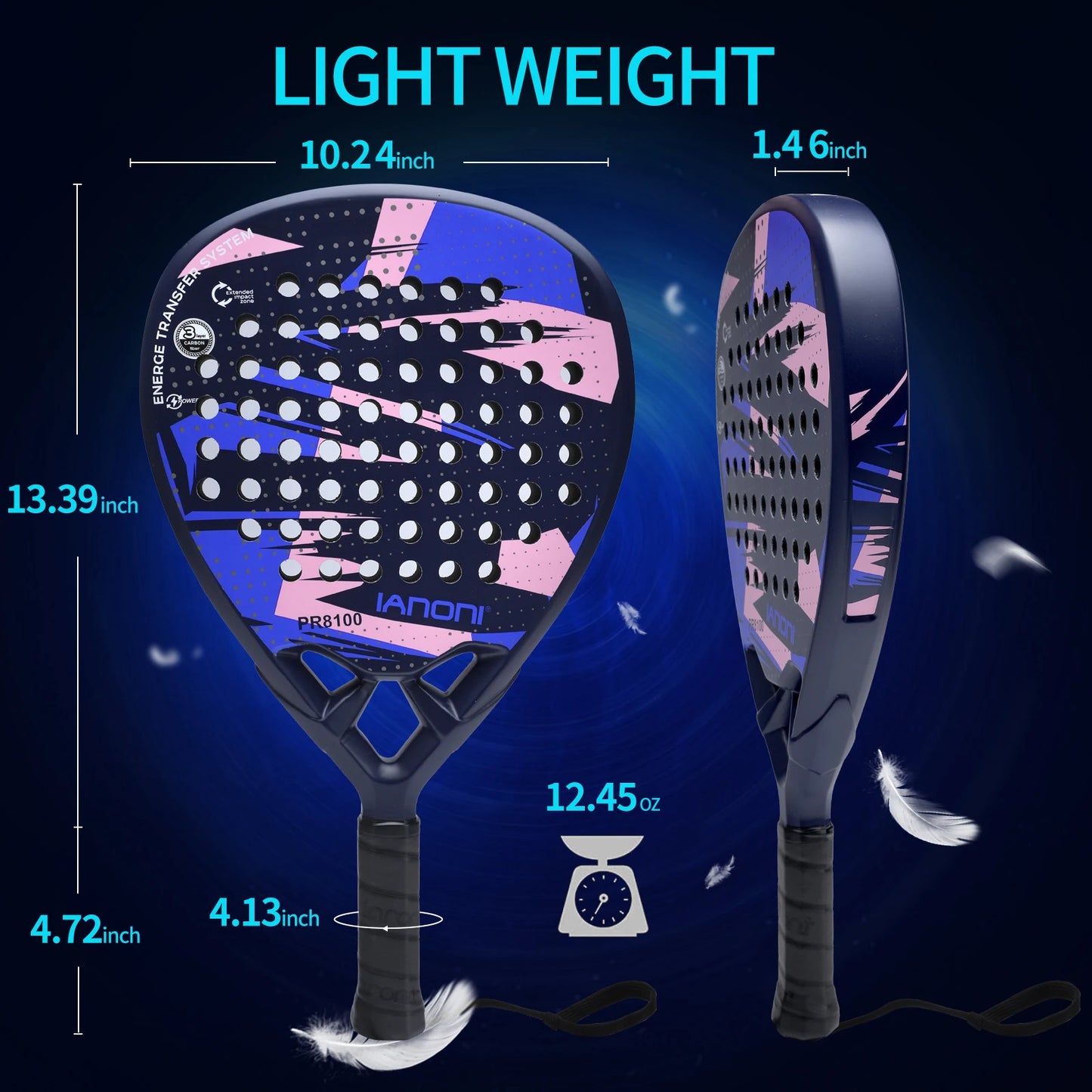 IANONI Padel Racket – Carbon Fiber Surface with EVA Memory Flex Foam Core