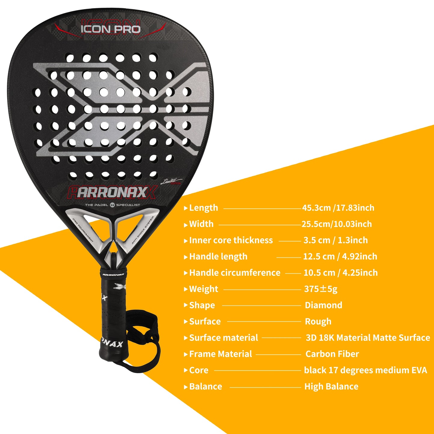 Arronax New Tennis Padel Racket Paddle Racquet EVA Soft 100% Carbon Fiber 3D Hexgon Padel Paddle for Beginner without Cover Bag