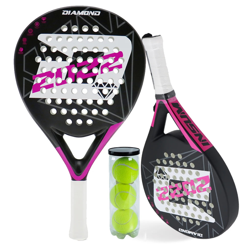 DIAMOND 2022 Padel Tennis Racket Set – Carbon Fiber Diamond Shape with EVA Memory Core & Balls (Set of 2)