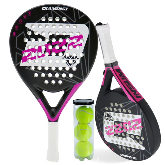 DIAMOND 2022 Padel Tennis Racket Set – Carbon Fiber Diamond Shape with EVA Memory Core & Balls (Set of 2)