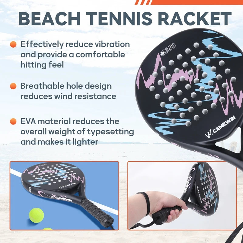AED4-CAMEWIN 4018 Padel Racket Tennis Carbon Fiber Soft EVA Face Tennis Paddle Racquet Racket With Padle Bag Cover