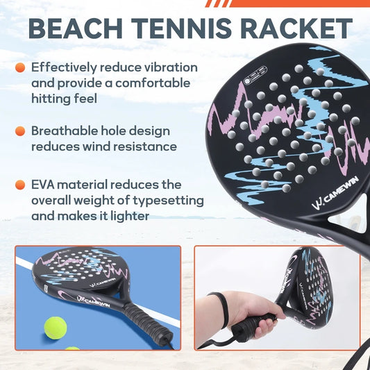 AED4-CAMEWIN 4018 Padel Racket Tennis Carbon Fiber Soft EVA Face Tennis Paddle Racquet Racket With Padle Bag Cover