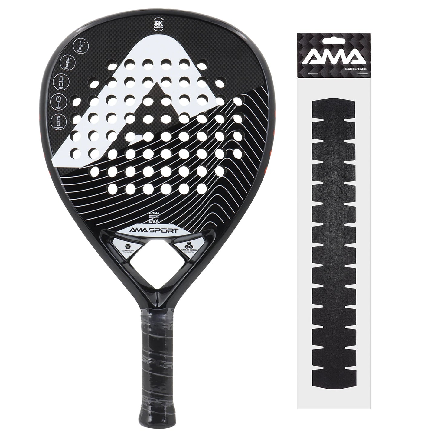 AMA Sport Padel Racket – 3K Carbon Fiber with EVA Memory Foam Core