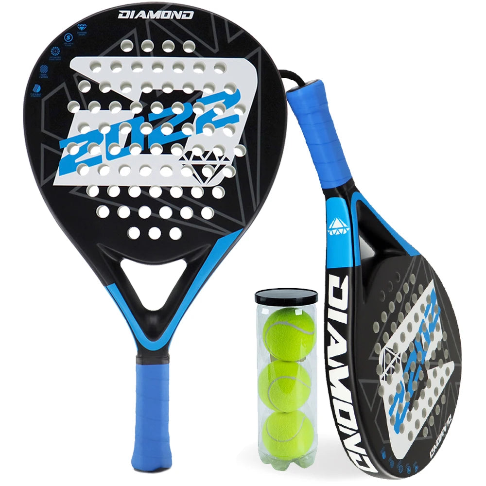 DIAMOND 2022 Padel Tennis Racket Set – Carbon Fiber Diamond Shape with EVA Memory Core & Balls (Set of 2)