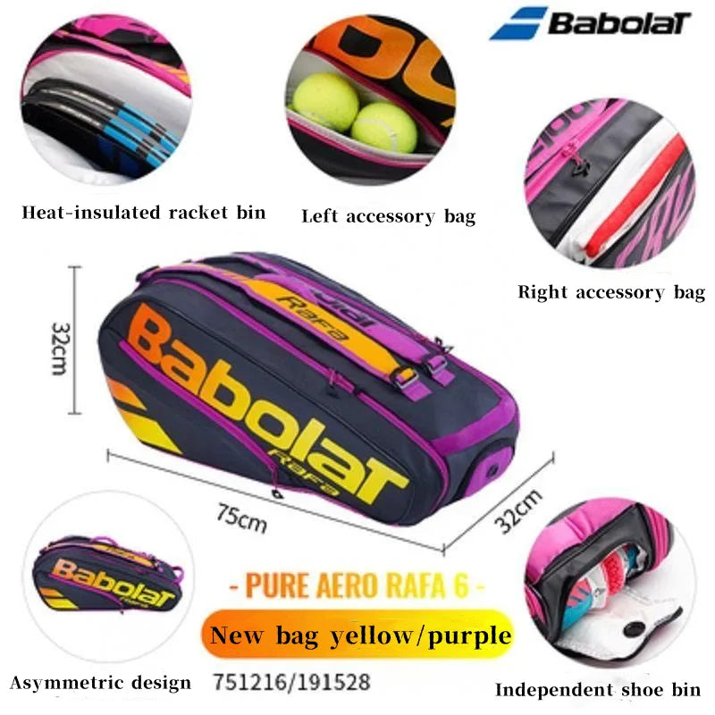 Original Babolat Tennis Racket Backpack PURE AERO RAFA Series Tennis Bag 3/12-Pack Padel Racket Badminton Raquete Tenis Bag