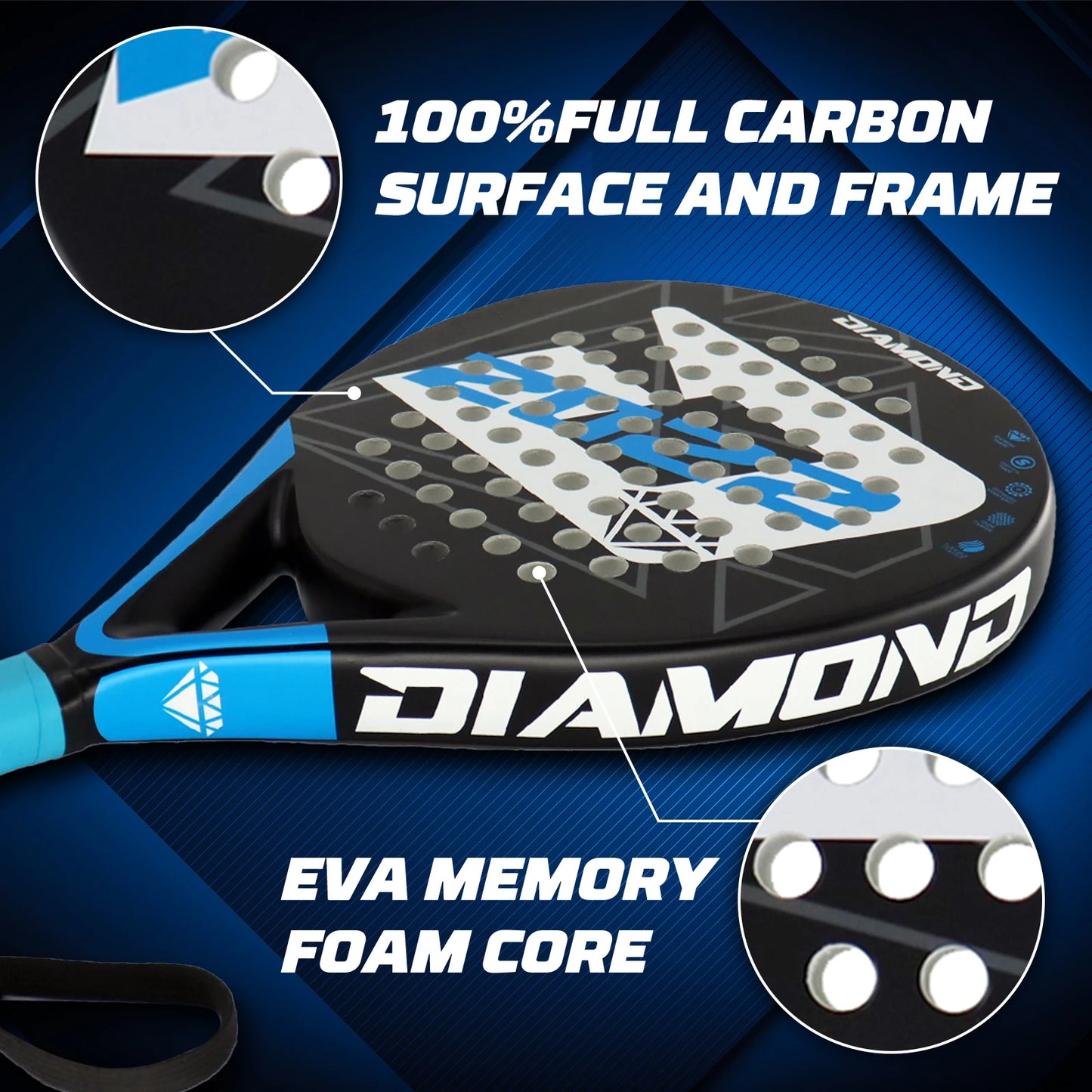 DIAMOND 2022 Padel Tennis Racket Set – Carbon Fiber Diamond Shape with EVA Memory Core & Balls (Set of 2)