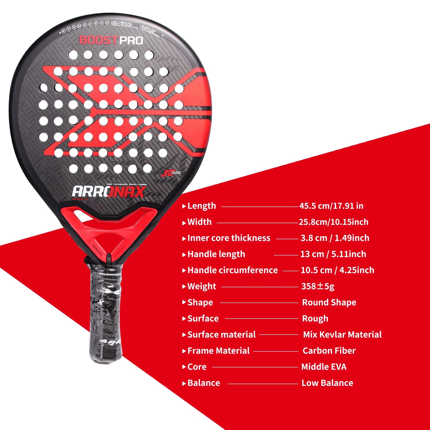 ARRONAX 2024 Padel Racket – Carbon Fiber Face with Soft EVA Core (No Cover Included