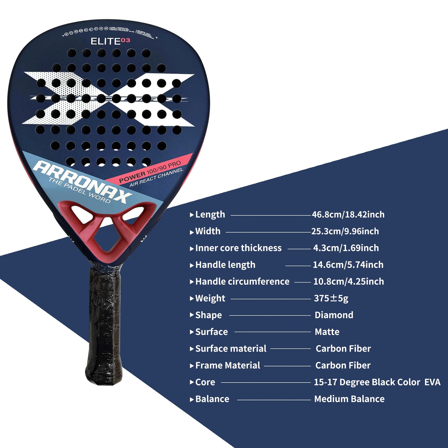 ARRONAX 2024 Padel Racket – Carbon Fiber Face with Soft EVA Core (No Cover Included