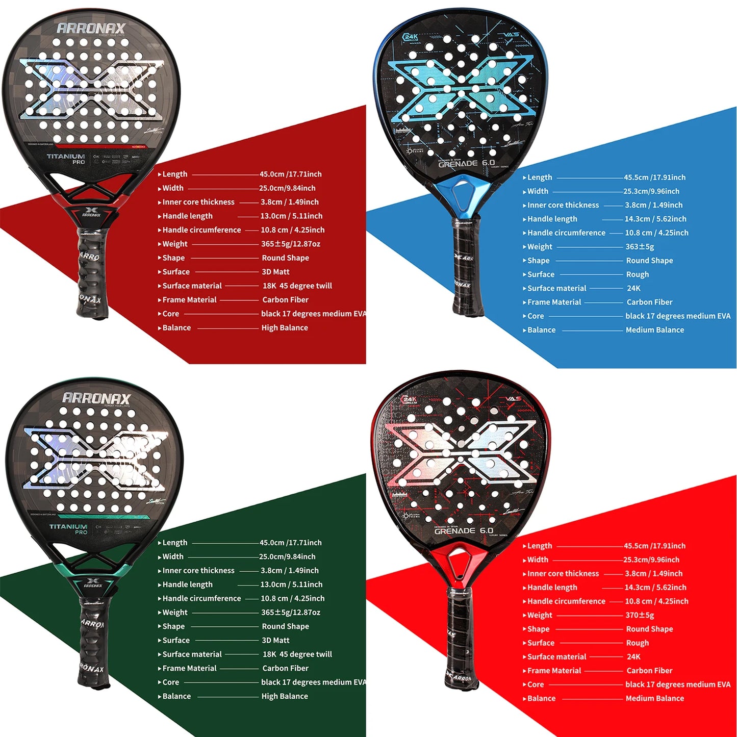 Arronax New Tennis Padel Racket Paddle Racquet EVA Soft 100% Carbon Fiber 3D Hexgon Padel Paddle for Beginner without Cover Bag