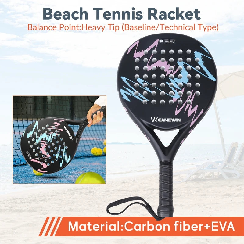 AED4-CAMEWIN 4018 Padel Racket Tennis Carbon Fiber Soft EVA Face Tennis Paddle Racquet Racket With Padle Bag Cover
