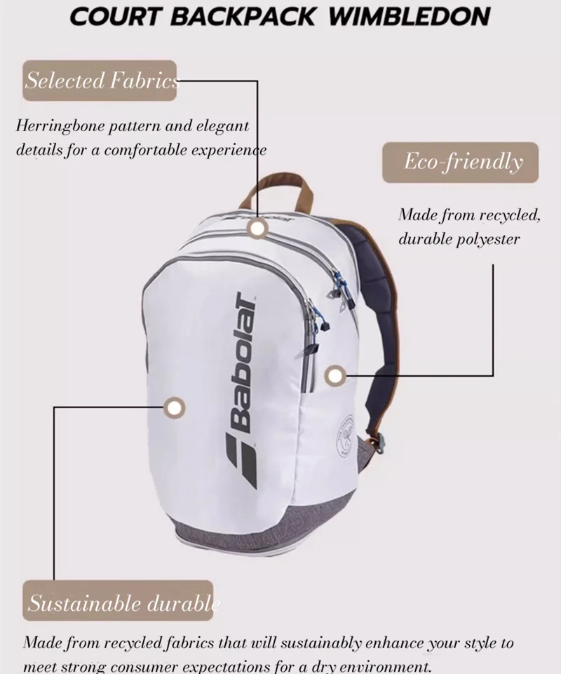 Babolat 2024 New Tennis Bag RH6 RH9 Tennis Backpack PURE WIMBLEDON Series Sports Bag Tennis Rackets Beach Rackets Padel Pack