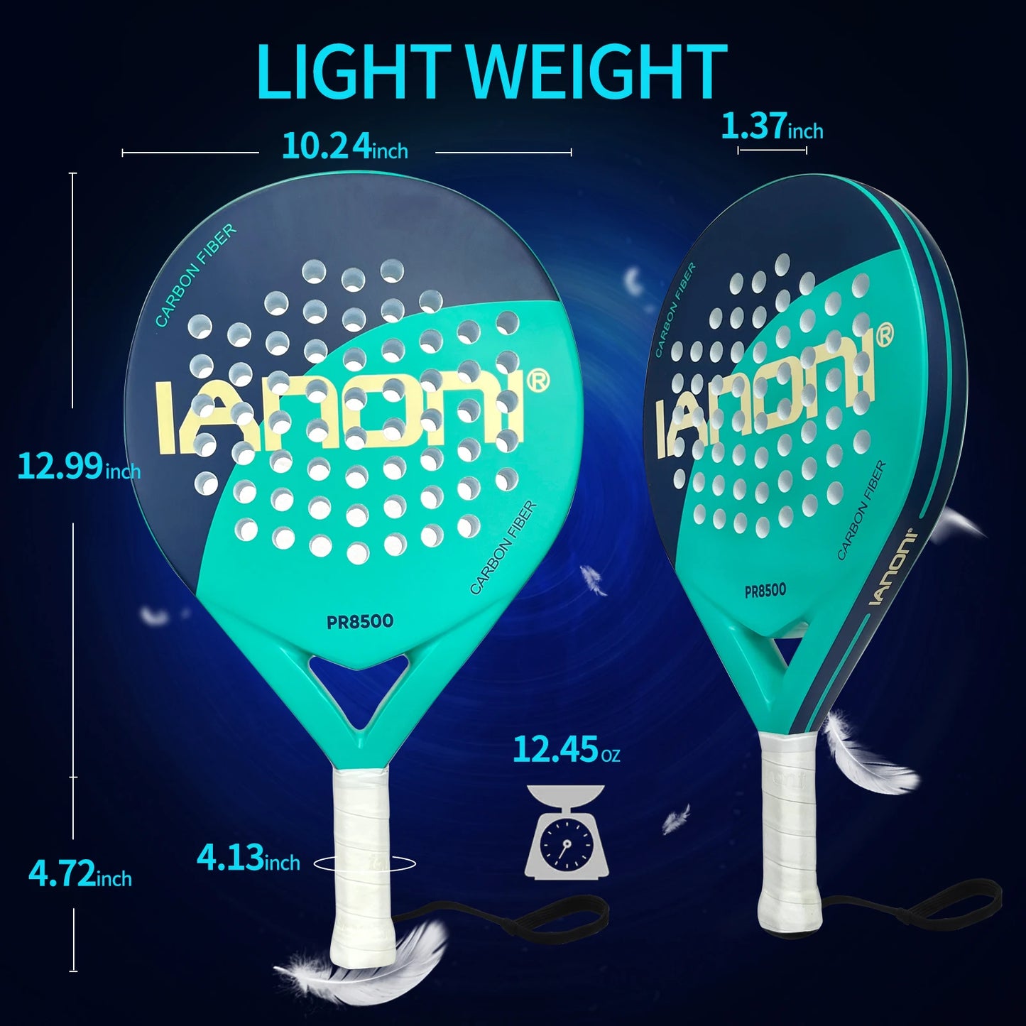 Padel Racket - Carbon Fiber Surface with EVA Memory Flex Foam Core